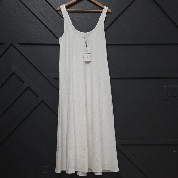 NWT {Zara} Oyster White Linen Cotton Blend Sleeveless Maxi Dress (Small) - Picture 4 of 12